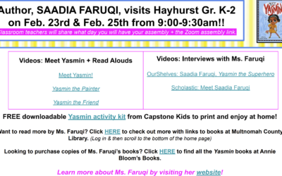 K-2 February Author Visit with Saadia Faruqi – Feb. 23rd & 25th 9-9:30 AM