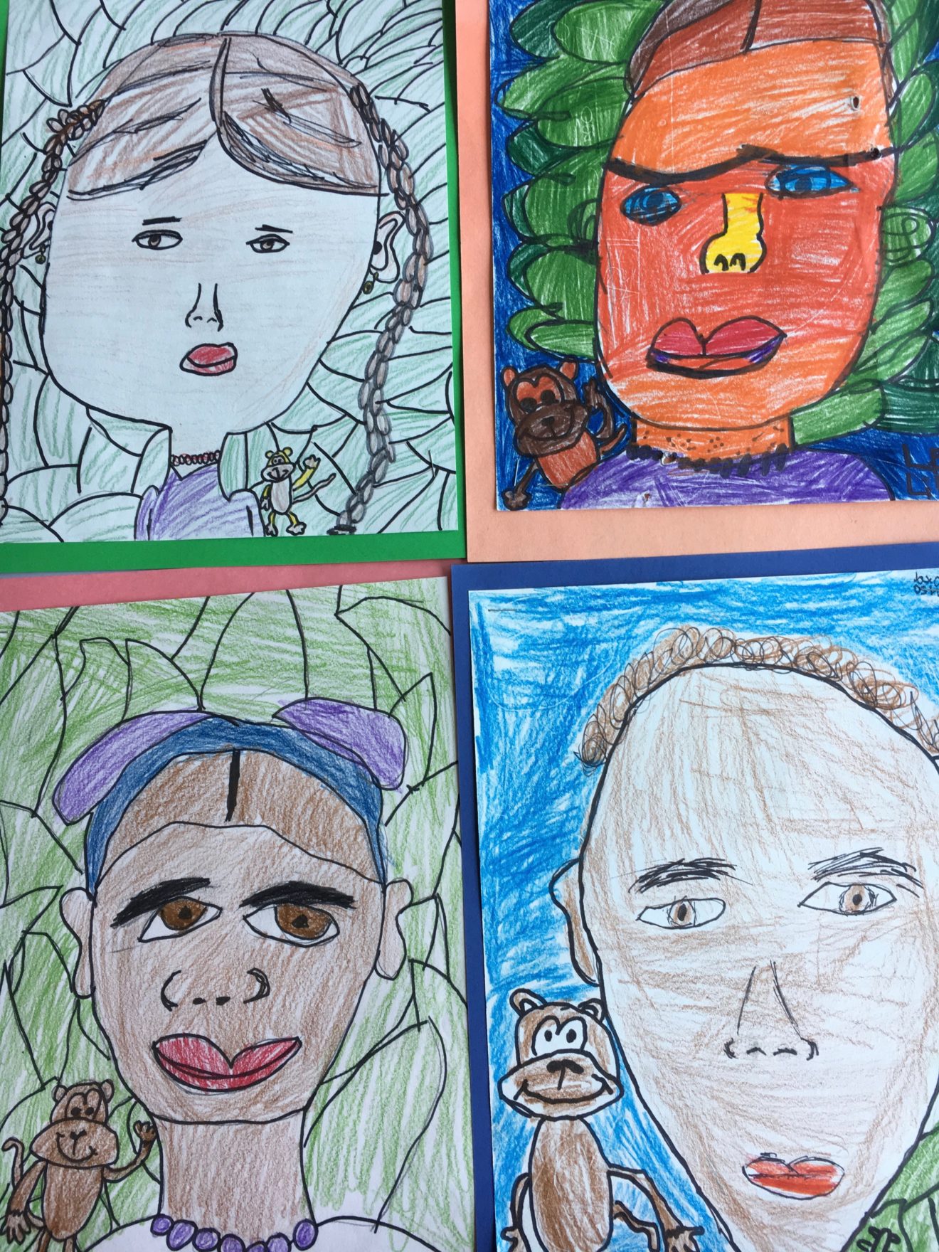 Examples of art classes works inspired by Portland Arts Exhibitions